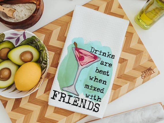 cosmopolitan drink home bar towel, alcohol Christmas gifts for neighbors, cosmo drink hand towels for besties, funny kitchen towels womens