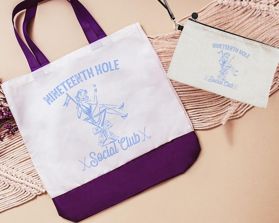 Nineteenth hole social club columbia blue tote bag + wristlet