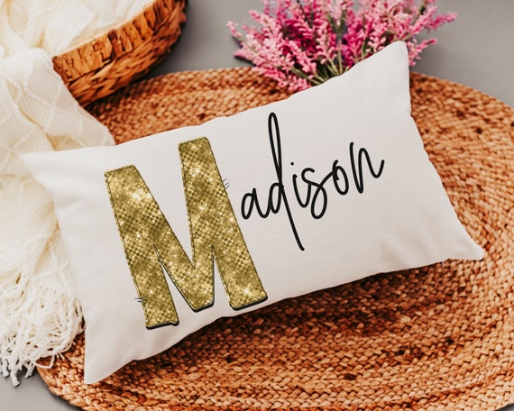 custom name throw pillow for bed, personalized high school graduation gifts for her, teenage girl room decor, college dorm decor for girls