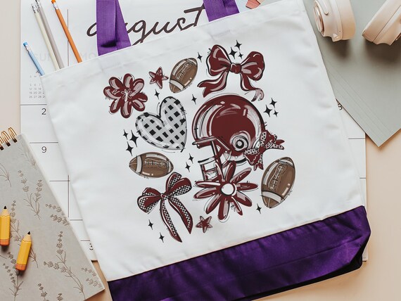 maroon school pride football coquette tote bag for women, school spirit bags, trendy school supplies, game day gear, football mom gift, cute