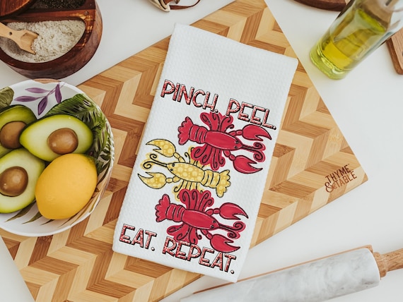 pinch peel eat repeat crawfish kitchen towel, country girl gifts, crawfish boil party decorations, Louisiana gifts, Cajun decor, Southern