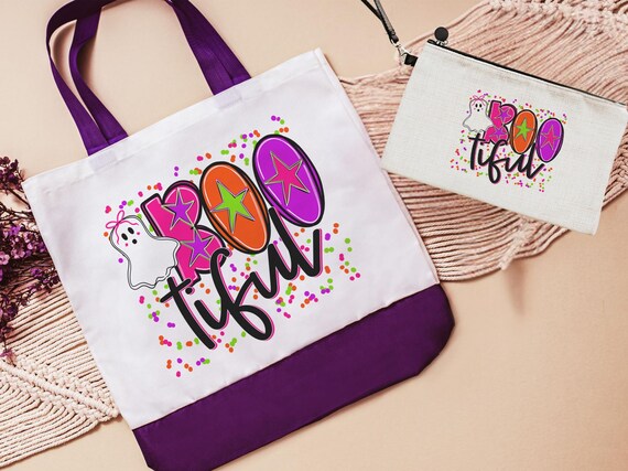 boo tiful trick or treat bag for girls, neon Halloween tote bag for teachers, boo basket stuffers for teenage girls, cute ghost makeup bag