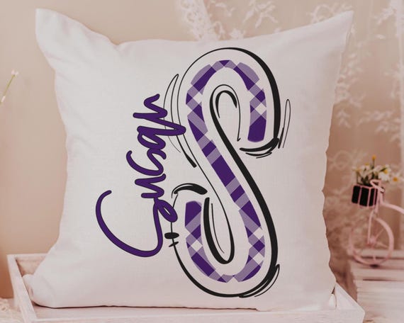 Personalized Purple Plaid Pillow With Name