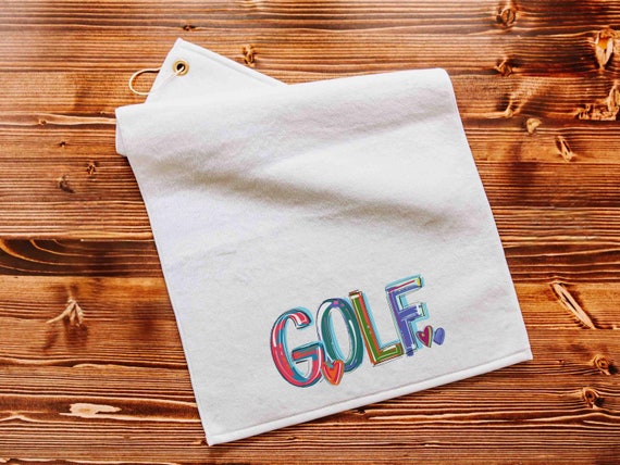 girly golf towel with grommet, colorful golf ball towel, cheery words cute golf bag accessories, lady golf gifts for her, golfer gifts for