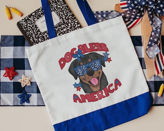 Dog bless America Rottweiler tote bag