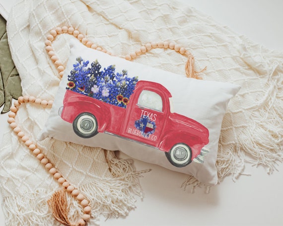 texas state flower lumbar pillow with insert, bluebonnet gifts, Texas wildflowers throw pillow covers 12x20, moving to Texas gifts for women