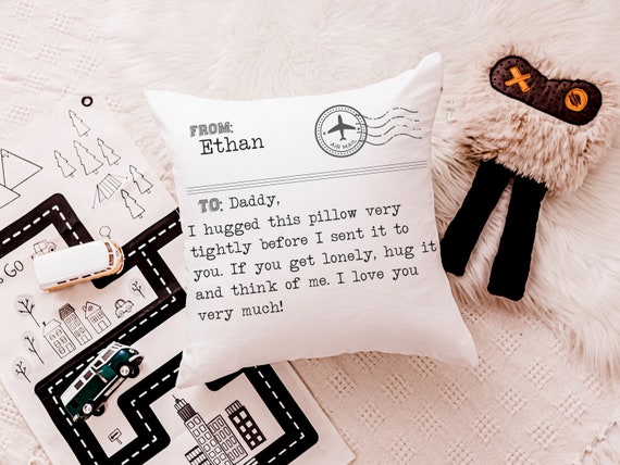 personalized pillow hug throw pillow for bed, divorced dad gifts from kids, deployed dad pillow cover 18 x 18, travel gifts for dad, long