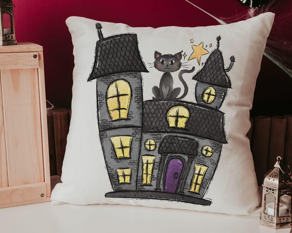 Haunted House Halloween Throw Pillows