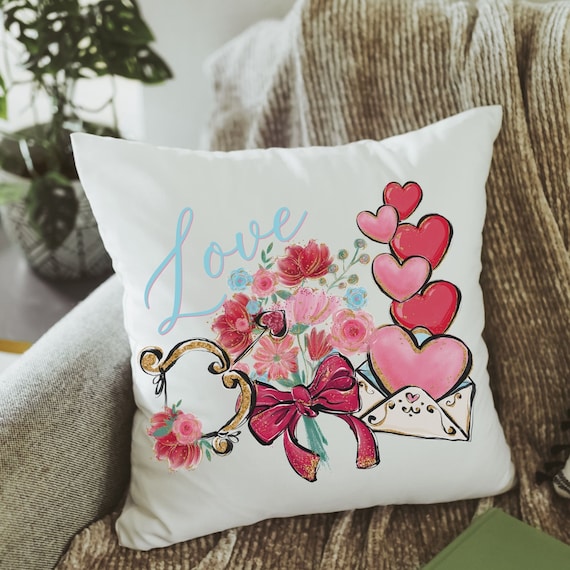 Valentines Day throw pillow for couch, cupids arrow accent pillows for bed, romantic gifts for girlfriend, cute Valentines gifts for wife