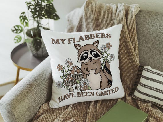 my flabbers have been gasted funny throw pillows for couch, cute but feral raccoon gift for women, college dorm decor for girls, snarky