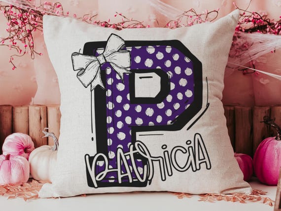 personalized initial pillows for girls, purple coquette name throw pillows for couch, stocking stuffers for teens, teenage girl gifts, best