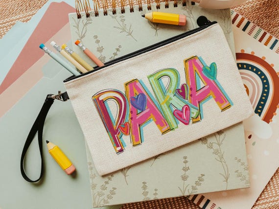 back to school pencil pouch makeup bags for women, paraprofessional gift, parapro zipper pouch for backpack, para appreciation gift, first