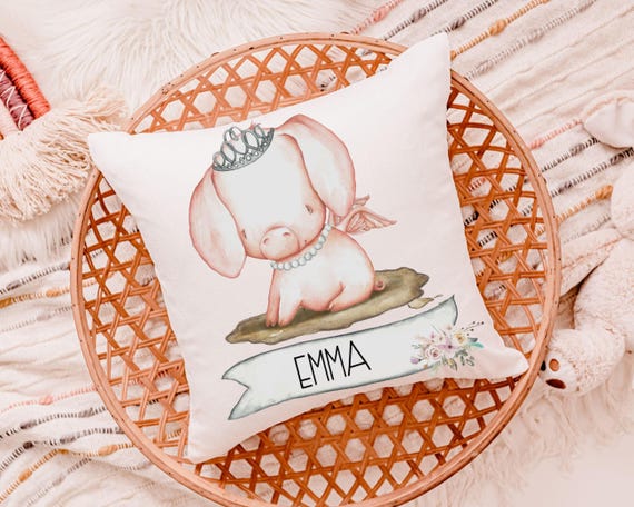 pig princess throw pillows personalized reading nook pillow covers 18 x 18, farm nursery decor girl, cute pig gifts for little girls, name