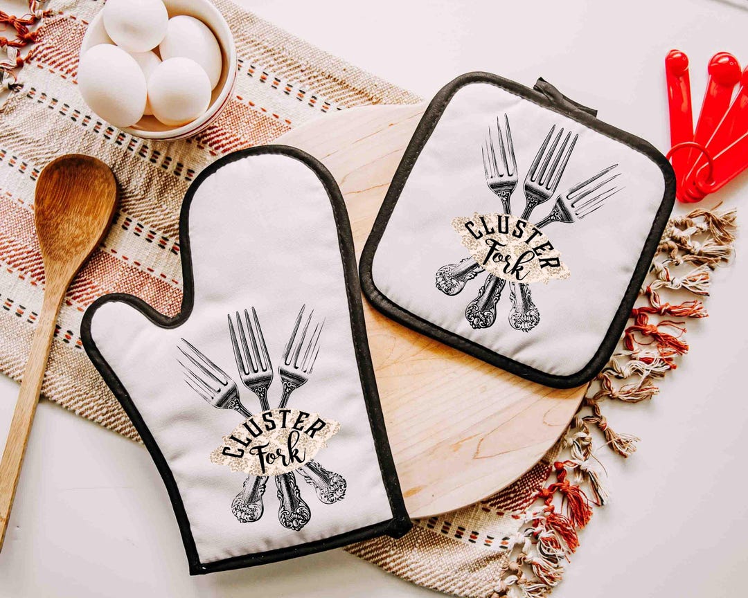 Cluster Fork Funny Oven Mitt Pot Holder Set, Farmhouse Table Runner ...