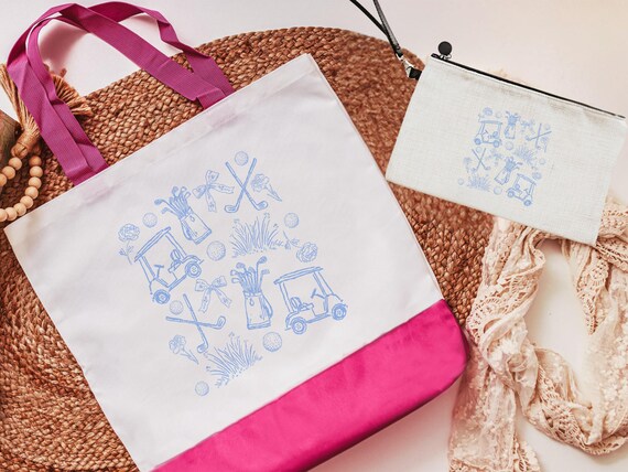 Golf life columbia blue tote bag + wristlet