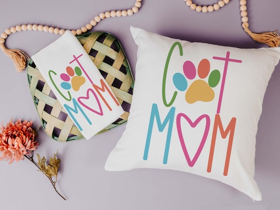 Cat mom throw pillow & towel