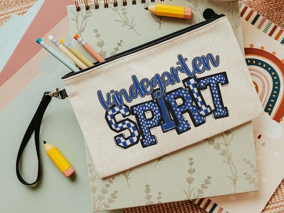 kindergarten pencil pouch for kids, trendy school supplies for girls, royal blue school spirit accessories, back to school gifts for teacher