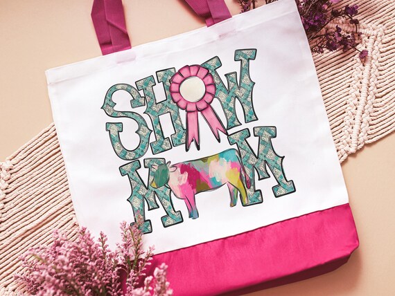 show mom cow tote bags for women, country girl gifts, farmers market bag, cow farmer Xmas gifts for farmers, Hereford cow gifts for cow