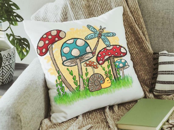 Mushroom With Snail Throw Pillow