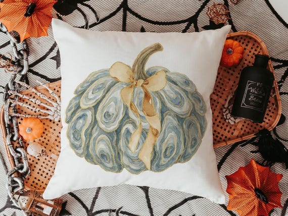 oyster shell pumpkin accent pillows for chair, Thanksgiving hosting gift, autumn housewarming gift for friends, fall coastal decor for home