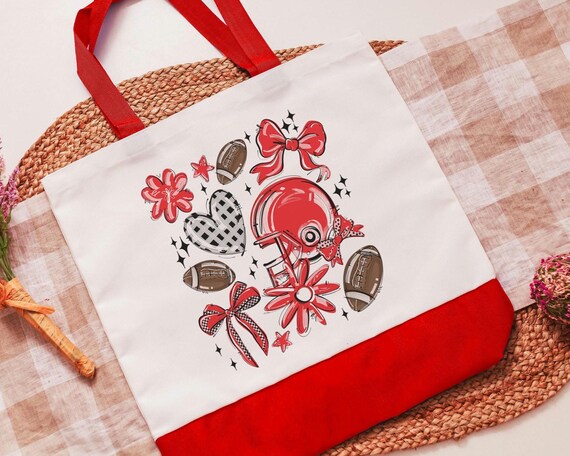 red school football coquette tote bag for teachers, school spirit accessories, trendy school supplies, game day bags for women, cheer gifts