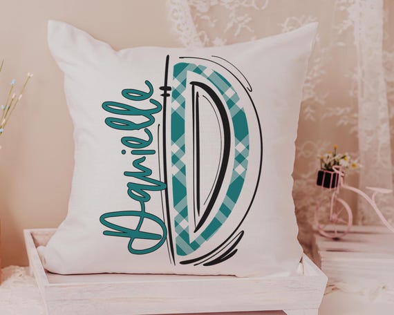 Personalized Teal Plaid Pillow With Name
