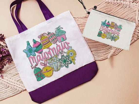 mawmaw est 2025 tote bags for grandma, Mawmaw Christmas gifts for mother in law, pastel Christmas makeup bag for purse, Mawmaw gifts for