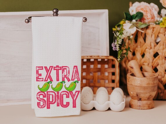 extra spicy funny kitchen towels for women, foodie gift, jalapeno pepper hand towels for bathroom, Cinco de Mayo decor, fiesta bachelorette