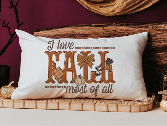 I love fall most of all fall lumbar decorative pillows for couch, fall host gift, autumn pillow covers 12x20, pumpkin season decorations