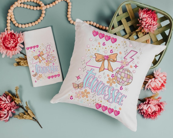 Tennessee throw pillows for couch, Tennessee coquette room decor pillow covers 18 x 18, Tennessee state kitchen towels, new home gift set