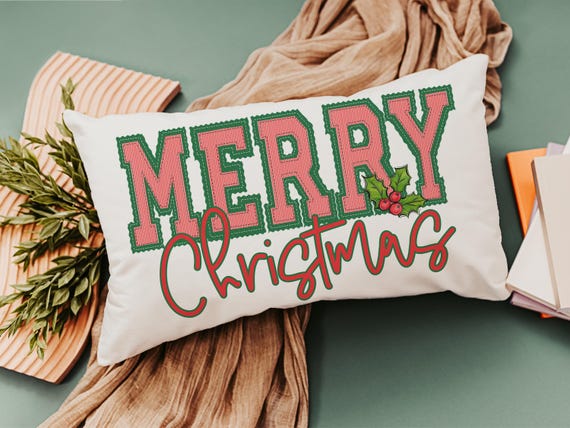 seersucker Christmas lumbar pillows for chair, secret Santa gifts for work, trendy decorative throw pillows for couch, preppy Christmas