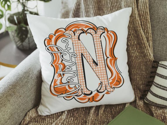 Personalized Purple Gingham Initial Throw Pillow