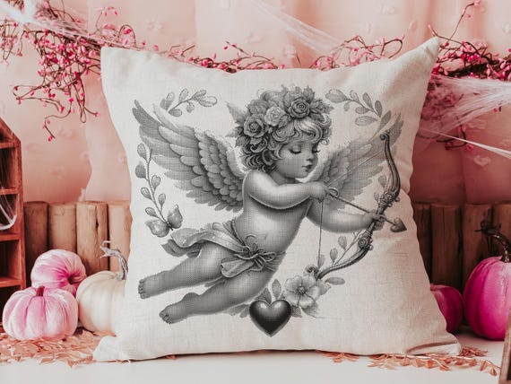Vintage Cupid Valentines Throw Pillow