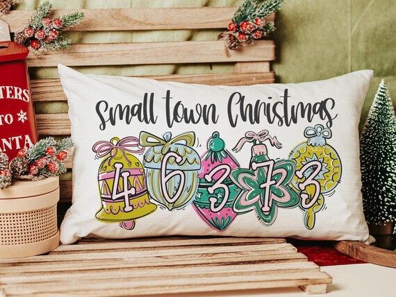 personalized zip code lumbar pillow home decor, small town Christmas hostess gifts for women, trendy decorative throw pillows best sellers