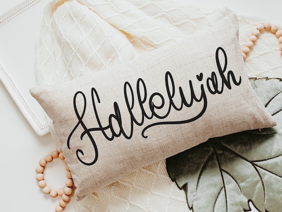 minimalist Christian throw pillow for bedroom, Hallelujah decor, Christian Mothers day gifts for godmother, lumbar pillow cover 12x20, Bible