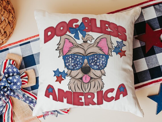 Dog Bless America Yorkshire Terrier Throw Pillow