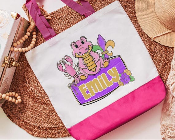 Personalized Mardi Gras Alligator Tote Bag