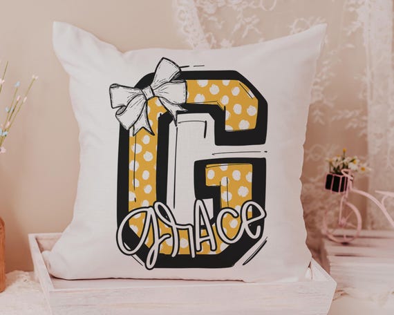 personalized initial throw pillows for girls, butter yellow name pillow cases for teens, secret Santa gifts for teenage girls, coquette