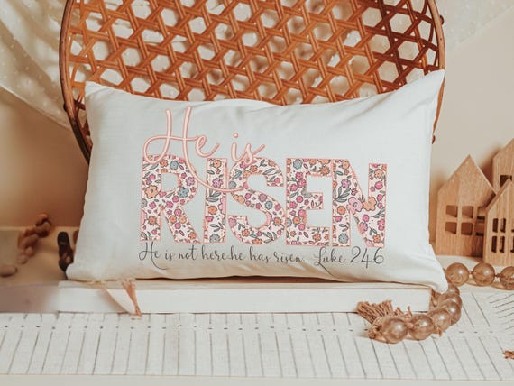 he is risen throw pillow for bed, Luke 24 6 Bible verse lumbar pillow cover 12x20, godmother gift from goddaughter, Christian gifts for best