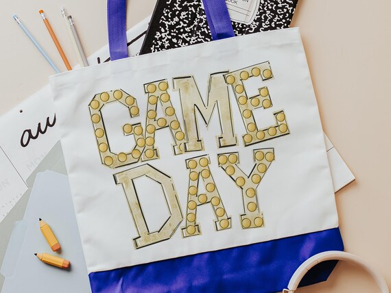 tailgate tote bag for football mom, gold school spirit items, game day gear for teachers, football tote for games, stocking stuffers for