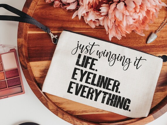 just wing it funny makeup bag for women, stocking stuffer for teenage girls Christmas gifts for sister, cosmetic bag for purse, secret Santa