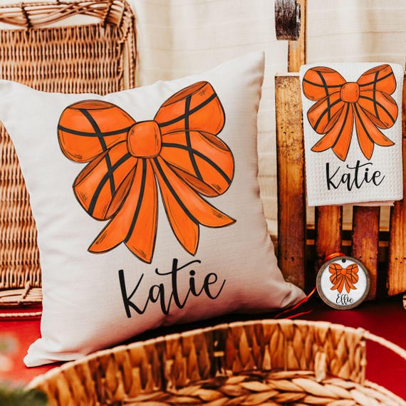 personalized basketball coquette throw pillows for dorm, cute basketball senior night gifts for girls, rally towel with name, basketball car