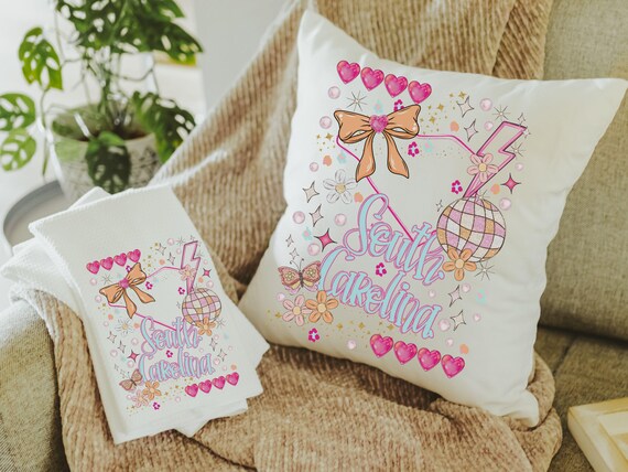 South Carolina decorative pillows for couch dorm decor for girls, South Carolina Christmas gifts for college girls, pink preppy hand towels