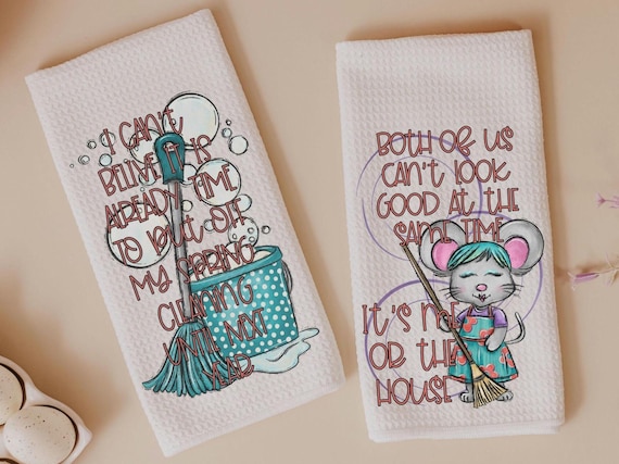 spring cleaning funny kitchen towels for women, spring decor for home, stay at home mom gifts from daughter home decor, cute kitchen hand