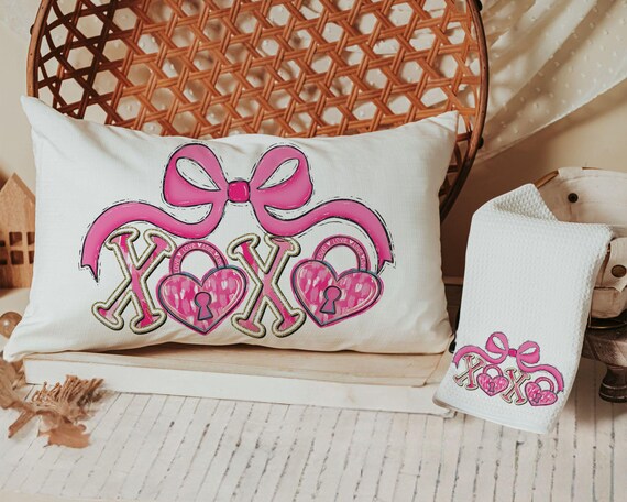 XOXO Pink Bow Pillow & Towel
