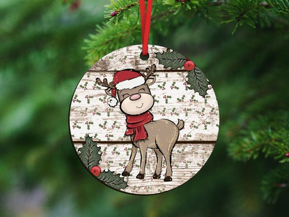 reindeer Christmas ornaments handmade, farmhouse Christmas tree ornaments wood, ornament exchange gift, stocking tags for kids, woodland