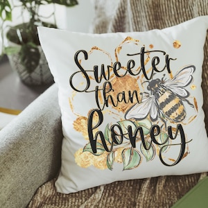 sweeter than honey bumble bee throw pillow