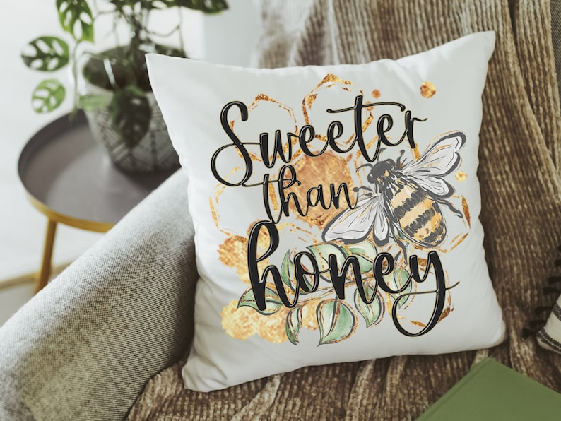 sweeter than honey bumble bee throw pillow