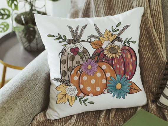 leopard print pumpkin throw pillow for couch, fall floral accent pillow trendy Thanksgiving decor for home, polka dot pumpkin gifts, maroon