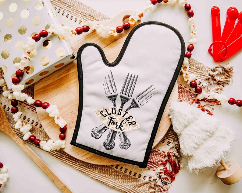 Cluster Fork Funny Oven Mitt Pot Holder Set, Farmhouse Table Runner ...
